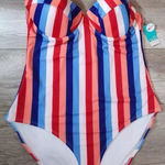 Oasis Outdoor  One Piece Swimsuit Patriotic Red White And Blue‎ Size Medium NEW Photo 0
