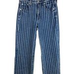 American Eagle  Blue White Pinstripe Wide Leg Crop Raw Hem Blue Jeans Size 00 Photo 0