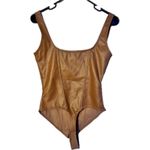 NWT Popilush Faux Leather Corset Lace Thong Bodysuit Medium Brown Photo 3