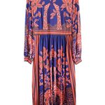 Elegant Orange & Blue Long Sleeve Dress Size Medium Beautiful Giraffe Graphics Photo 2