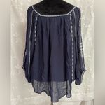 Lucky Brand Women’s  Sheer Rayon Navy Blue Embroidered Butterfly Sleeve Size S/XS Photo 1