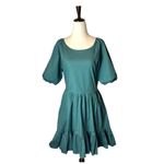 Peter Som  Collective Dress Womens 12 Green Puff‎ Sleeve Tie Fit And Flare Mini Photo 2