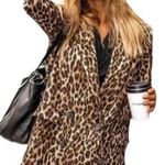 ZARA Leopard Print Double Breasted Blazer Oversized Jacquard Cotton Brown XS Photo 0