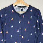 Lands' End  XS Sailboat Cardigan Navy Supima Cotton Nautical Preppy Coastal Core Photo 2