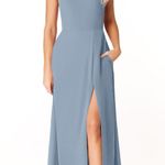 Azazie Dusty Blue Moira Spaghetti Strap Sundress for Weddings Photo 0