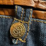 Vintage St John Sport Blue Denim Jeans Brown Leather Accents Buckle Gold Logo Size 8 Photo 4