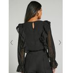 CeCe  Black Long Sleeve Ruffle Sheer Polka Dot Print Mesh Peplum Blouse Top S Photo 1