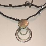 Elegant Silver Tone Round Boho Pendant Fabric Chain Necklace Photo 0