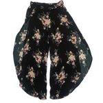 American Rag Black Floral Wide-Leg Pants with Side Slits and Waist Tie Photo 4