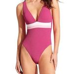 Seafolly  Women's Standard V Neck One Piece with High Legline Swimsuit 4 US NWT Photo 0