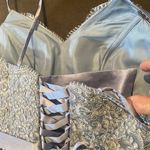 Women’s Full Length Lace Appliqué Satin Prom Party Dress with Leg Slit Size 12 Blue Photo 11