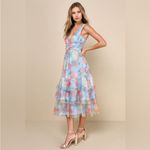 Lulus Perfectly Divine Blue Floral Tulle Tiered Ruffled Midi Dress large nwt Photo 12