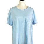 Stylus Women’s Top Pullover Crew Neck Rolled Sleeve Light Baby Blue Size Large Photo 0