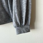 SheIn New Gray and White Lace V Neck Peplum Fit Flare Wrap Top Casual Balloon Sleeves Photo 3