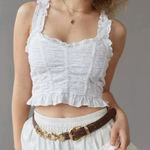 Urban Outfitters  White Eyelet Milkmaid Babydoll Cropped Ruched Tank Sz M Cottage Photo 0