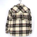 BLANK NYC Plaid Fringe Shirt Jacket Shacket Button Down Neutral Black Women's XS Photo 5