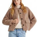 Mango Shearling-Effect Button-Up Coat TAN BROWN Cozy Teen's Large Photo 0