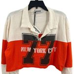 Daydreamer  New York City 77 Red Cropped Long Sleeve Rugby Tee Sporty Large New Photo 0
