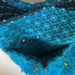 Blue Knit Crossbody Purse boho hippie festival bag elephant charm beads fringe Photo 5