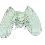 Free People  laria Blouse Pleated Adjustable Drawstring Puff Sleeve bright Mint g Photo 3