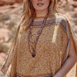 J.Jill 💕💕 Mixed-print Two-way Poncho ~ Light Tigers Eye Paisley One Size NWT Photo 0