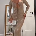 NEW Alix Earle Gold Sequin Open Back Cocktail Midi Dress Size L Photo 10