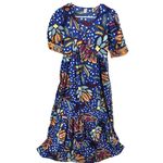 Tabitha Brown Puff Sleeve Midi Dress Mixed Floral Polka Dot A Line Blue Orange 2 Photo 1