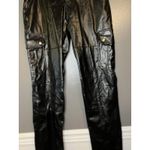 Black Faux Leather Cargo Pants Womens Medium Straight Leg Zip Pockets Utility Photo 1