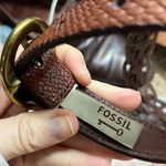 Fossil Woven Leather Belt Sz M Brass Tone Hardware Photo 3
