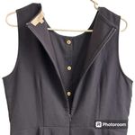 Loft  Womens 14 Navy Blue Gold Button Front Zip Back Sleeveless Ruffle Hem Dress Photo 3