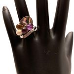 FINE STERLING SILVER 925 CITRINE, AMETHYST, AND PEARL BEADED GEMSTONE RING (7) Purple Photo 2