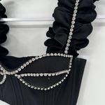 AREA Crystal Embellished Ruffle Bustier Top in Black Size 4 NWT Photo 6