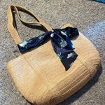 Draper James  Straw Tote Bag with Floral Scarf Magnolia Print Photo 0