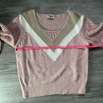 Show Me Your Mumu  Pink Brown Knit Crochet Bubbly Sleeve V Neck Sweater Size S Photo 7