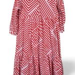 Monoprix Femme Red White Striped Tiered Midi Dress Womens S Prairie Boho Casual Photo 0