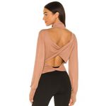 FP Movement Free People Beige Cowl Neck Long Sleeve Open Back Twist Crop Top NWT Tan Size L Photo 1