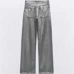 ZARA ZW THE METALLIC SLIM FIT JEANS PANTS Straight Leg SILVER/Gray Size 2 NEW Photo 8