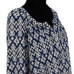 Beach Lunch Lounge Womens Ikat Notch Neck‎ 3/4 Sleeve Tunic Blouse Blue Medium Photo 1