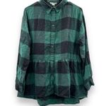 American Eagle  Oversized Green & Black Buffalo Plaid Babydoll Flannel Shirt Sz S Photo 1