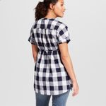 Isabel Maternity NWT  Dolman Shirt Navy Gingham Photo 1