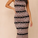 Privy Size S High Neck Lace Bodycon Maxi Dress Black Gold Special Occasion NYE Photo 0