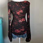 Free People Floral Scoop Neck Drop Shoulder Bubble Sleeve Stretchy Shirt Photo 7