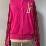 PINK - Victoria's Secret Victoria's Secret Sequin Sleeve Varsity Jacket Photo 0