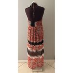 Floral Maxi Dress Medium Red Black Halter Boho Beach Hippie Vacation Lightweight Photo 3