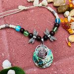 Handmade Hamza Dragonfly Abalone Shell Leather Necklace Photo 1