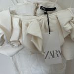 ZARA Satin Effect Voluminous Ruffles Pearl Cream White Mini Dress XS Photo 3