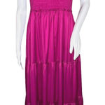 Natural Life  Dress Womens Medium Pink Satin Olivia Smocked Maxi Peasant Bohemian Photo 0