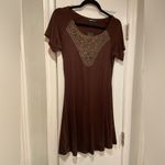 NWT Thanth Brown V Neck Short Sleeve Embroidered Mini Peasant boho Dress Size L Size L Photo 2