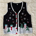 Holiday Christmas Vest Womens XXL Snowman Gift Black Knit Ugly Party Photo 0