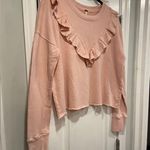 Free People NWOT Size M Pink Ooh La Ruffle Yoke Long Sleeve Raw Hem Sweatshirt Photo 2
